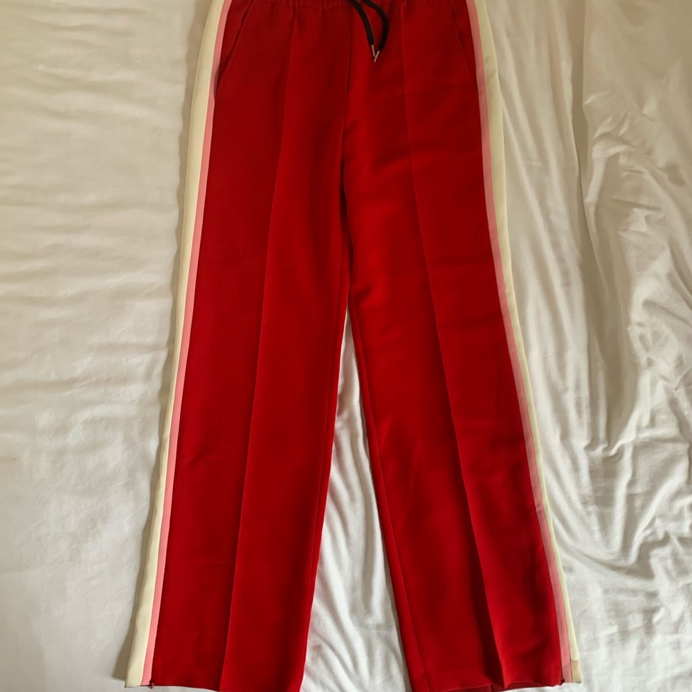 Barbara Bui Red Sweatpants with Pink + White Stripe